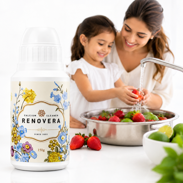 Renovera Fruit & Vegetable Wash| Up to 150 Washes, 1-Year Supply, Gentle Enough for Baby Food, Single Ingredient, Removes Residues, Calcium Helps Keep Produce Fresh Up to 20x Longer (Viola Tricolor)