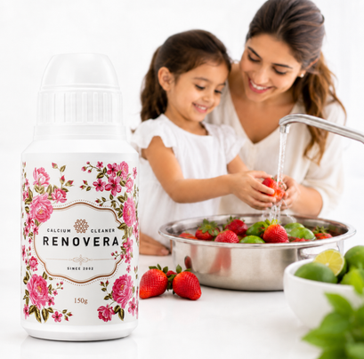 Renovera Fruit & Vegetable Wash | Up to 150 Washes, 1-Year Supply, Gentle Enough for Baby Food, Single Ingredient, Removes Residues, Calcium Helps Keep Produce Fresh Up to 20x Longer (Rosa L.)